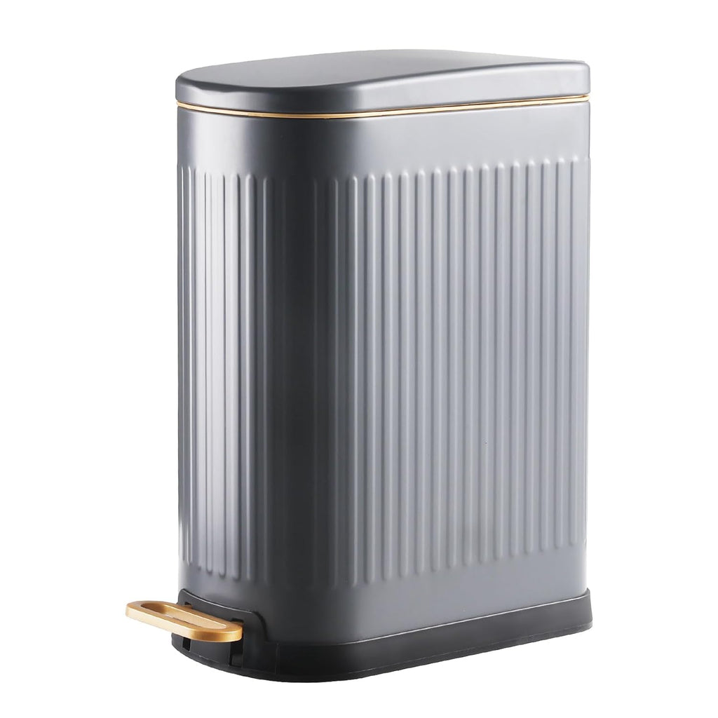 SYNCVIBE Slim Bathroom Trash Can - Soft Close Lid Stainless Steel Step Bin | 3.5 Gallons, Matt Grey