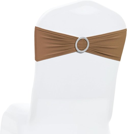 MDS Spandex Chair Sashes - Pack of 200 Elastic Stretch Bows with Buckle Slider | Mocha Wedding Decor