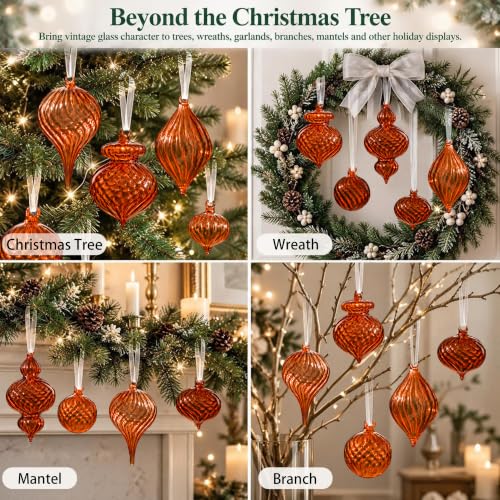 OuMuaMua Warm Amber Glass Christmas Ornaments, 9-Pc Set, 2.8-6.3in