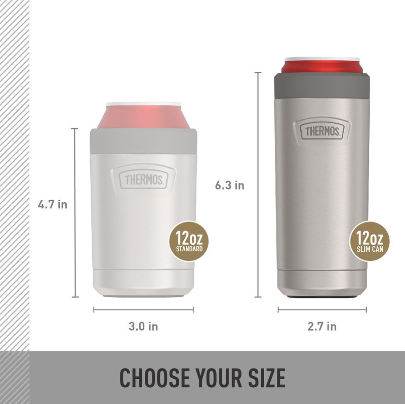 THERMOS ICON SERIES, Slim Beverage Can Insulator - 12 Ounce, Granite - Vacuum Insulated Stainless Steel