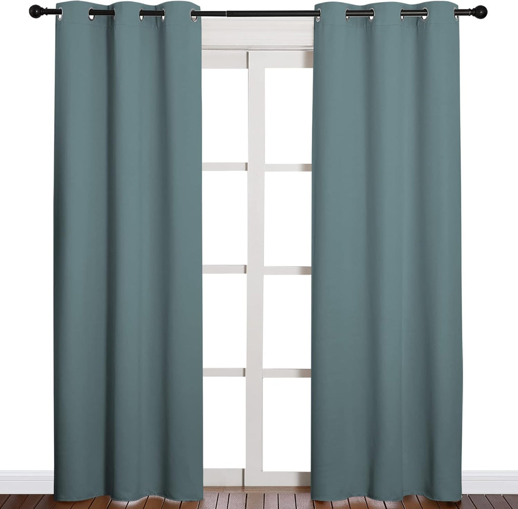 NICETOWN Blackout Curtains - Noise Reducing & Thermal Insulated Drapes | Greyish Blue, 2 Panels (W42 x L84-Inch)
