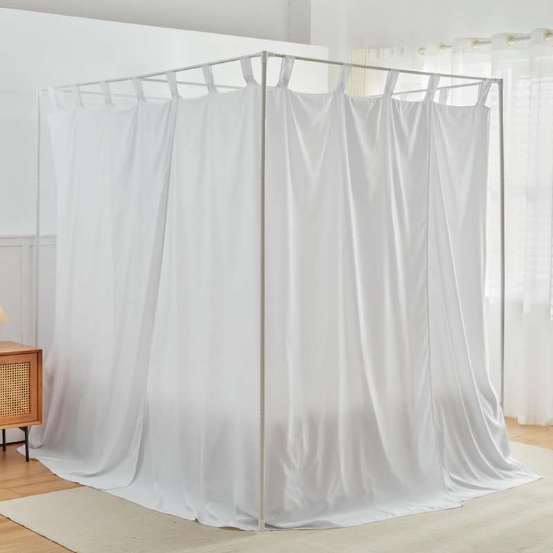 AIKASY White Canopy Bed Curtains with Top Ties and Tie Backs for Bedroom Decoration - Queen Size Bed Curtains with Windproof and Lightproof Features