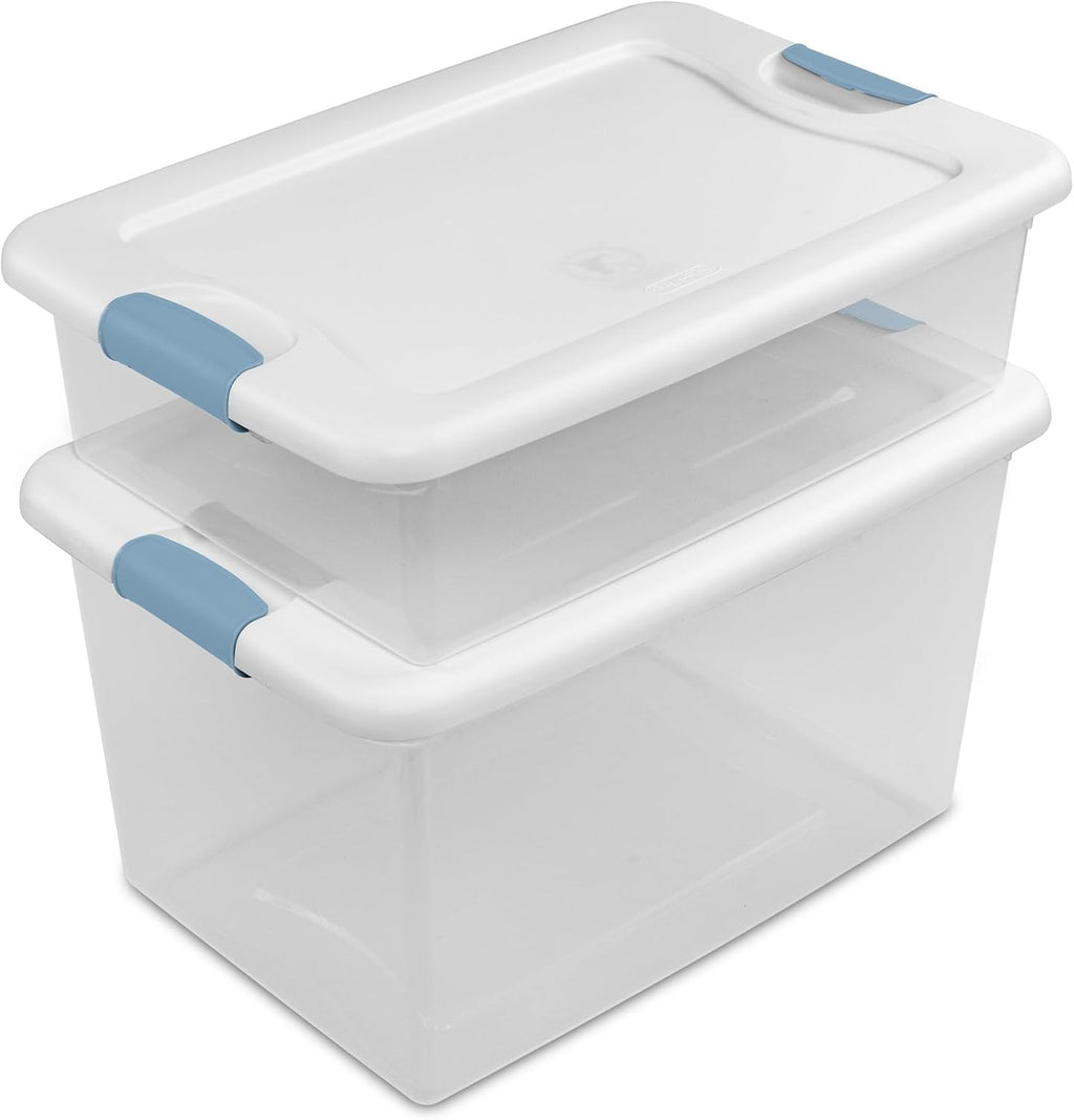 Sterilite 64 Quart Latching Storage Bins - Clear Plastic Organizer with White Lids for Home & Dorm