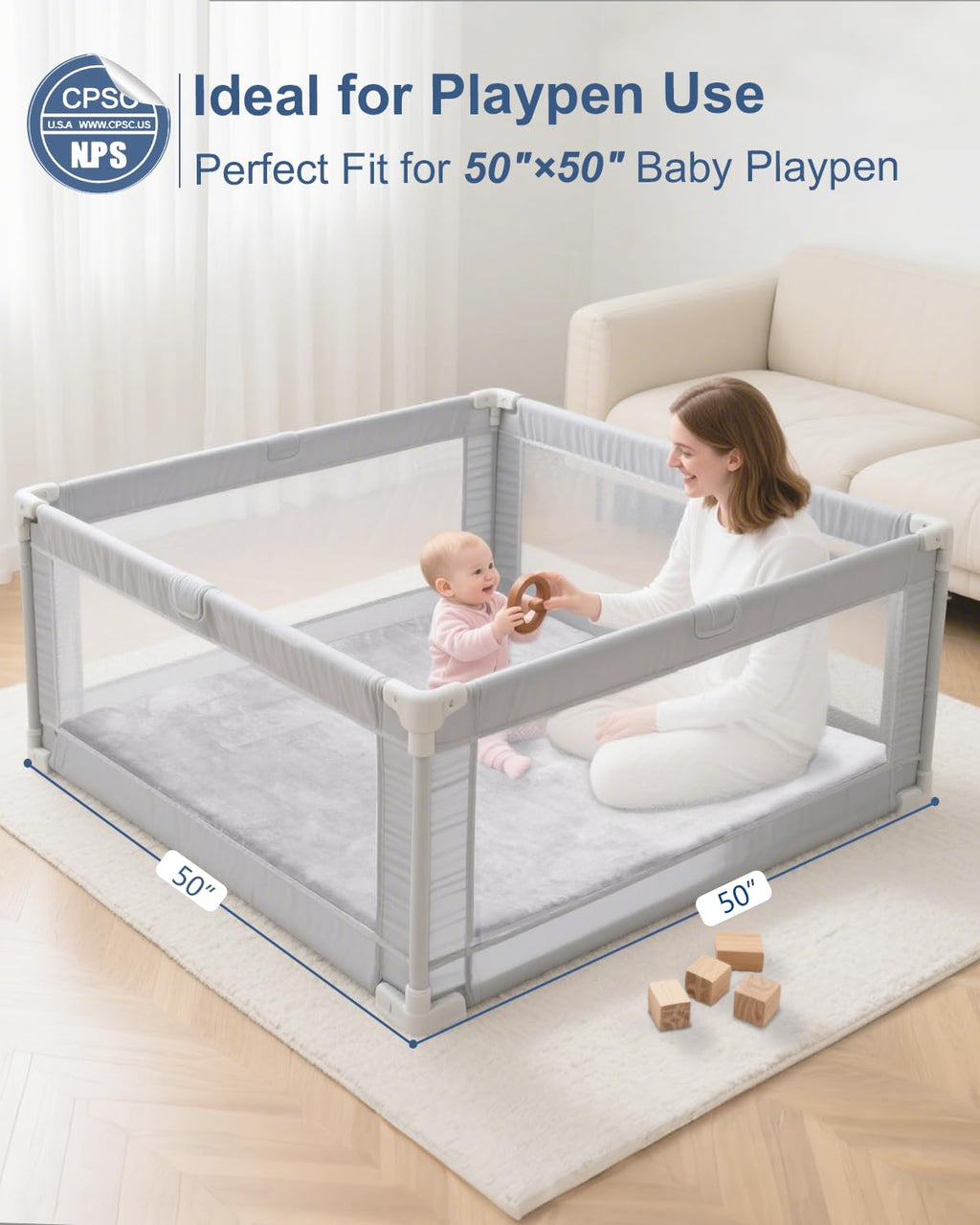 SEPARO Thick Baby Play Mat - Ultra Soft Foam Tummy Time Mat | Non-Slip Cushioned 50x50 Grey