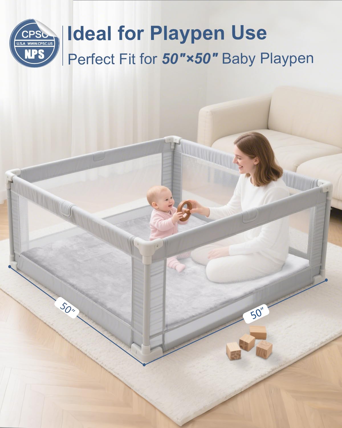 SEPARO Thick Baby Play Mat - Ultra Soft Foam Tummy Time Mat | Non-Slip Cushioned 50x50 Grey