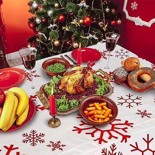 Red White Snowflake Plastic Tablecloth Roll - 52 x 100 Inches for Events