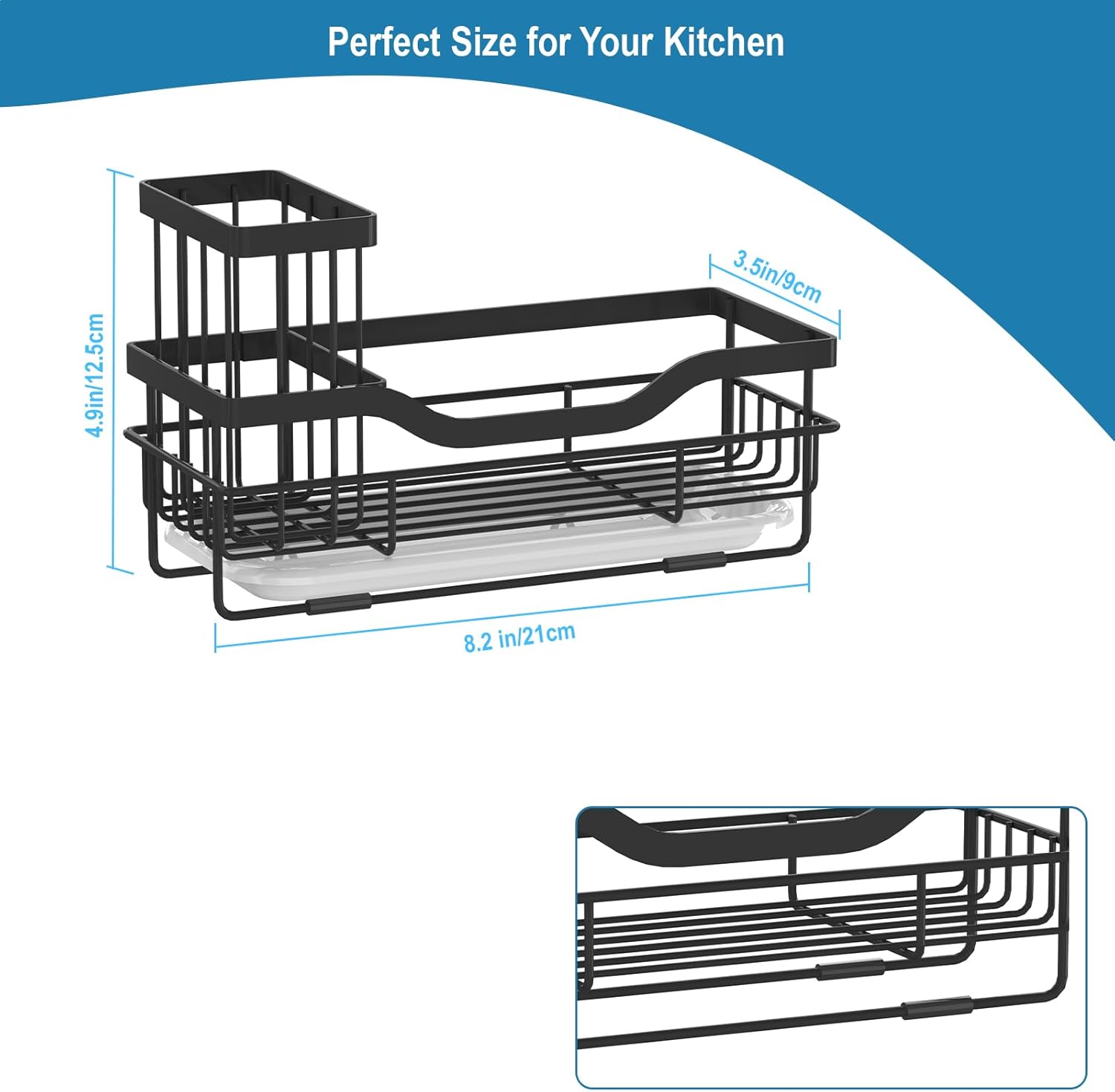 Skiennix Sponge Holder - Multifunctional Rustproof Kitchen Sink Organizer with Detachable Brush Holder & Drain Tray
