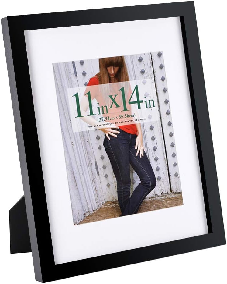 RPJC 11x14 Inch Picture Frame - Solid Wood & High Definition Glass for 8x10 or 11x14 Photos - Black