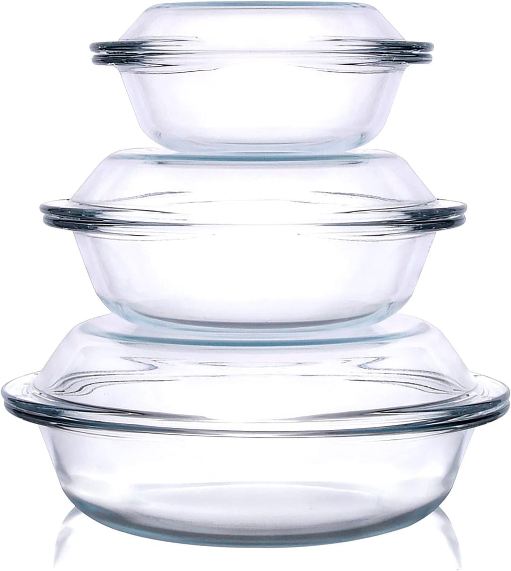 Set of 6 Round Glass Casserole Dishes by [Brand Name] - Nesting Baking Dish Set with Lids | Oven, Freezer & Dishwasher Safe - 0.5QT, 1QT, 1.8QT