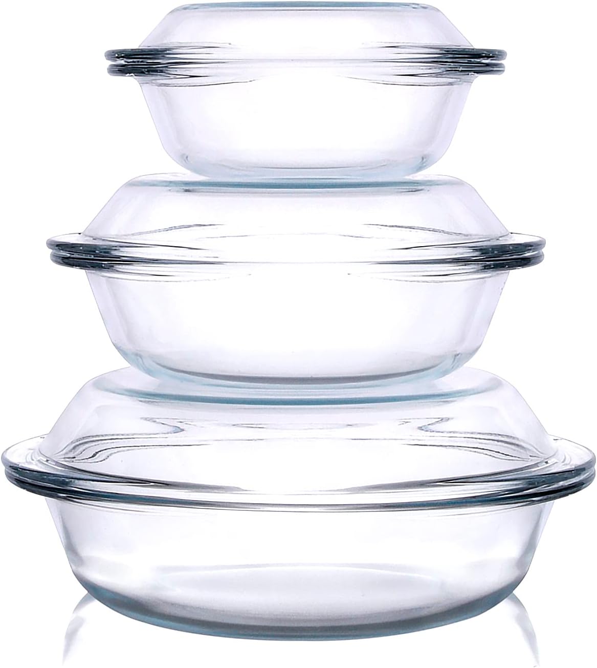 Set of 6 Round Glass Casserole Dishes by [Brand Name] - Nesting Baking Dish Set with Lids | Oven, Freezer & Dishwasher Safe - 0.5QT, 1QT, 1.8QT