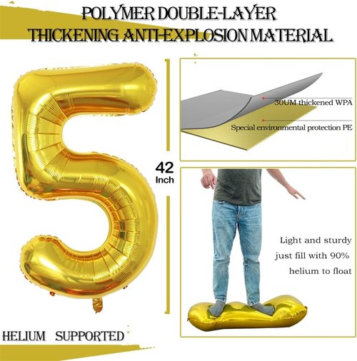 GOER 50th Birthday Balloons - 42 Inch Jumbo Gold Foil Helium Decorations for Anniversary Celebrations