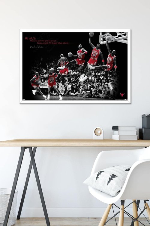 Trends International Michael Jordan - Fly Wall Poster, 22.375" x 34", White Framed Version