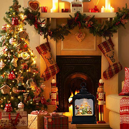 Musical Christmas Snow Globe Lantern with 6-Hour Timer, Swirling Glitter Decor
