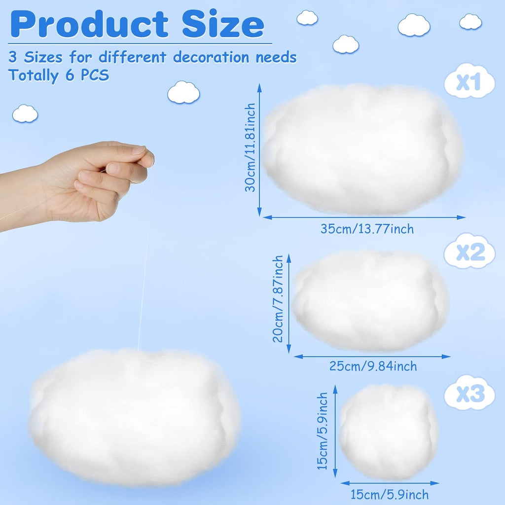 Tatuo 6 Pcs Artificial Hanging Clouds - 3D Imitation Cotton Room Decor for Halloween & Weddings