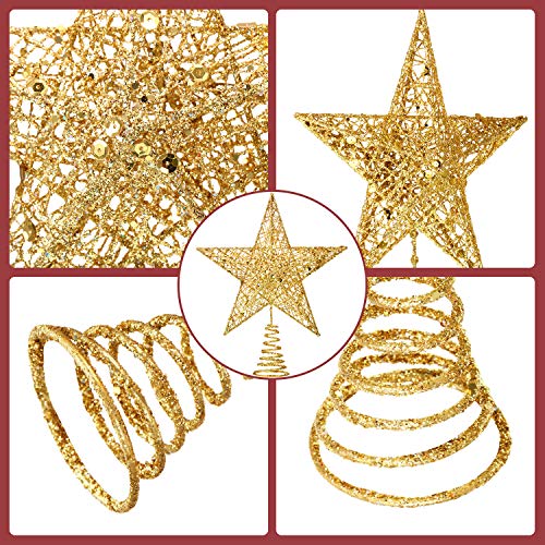 Blulu 10 Inch Gold Star Christmas Tree Topper - Star Topper for Large Tree