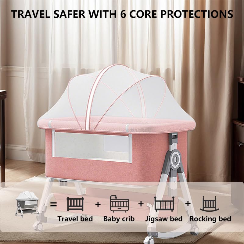 3-in-1 Baby Bassinet Bedside Sleeper with Mattress & Mosquito Net