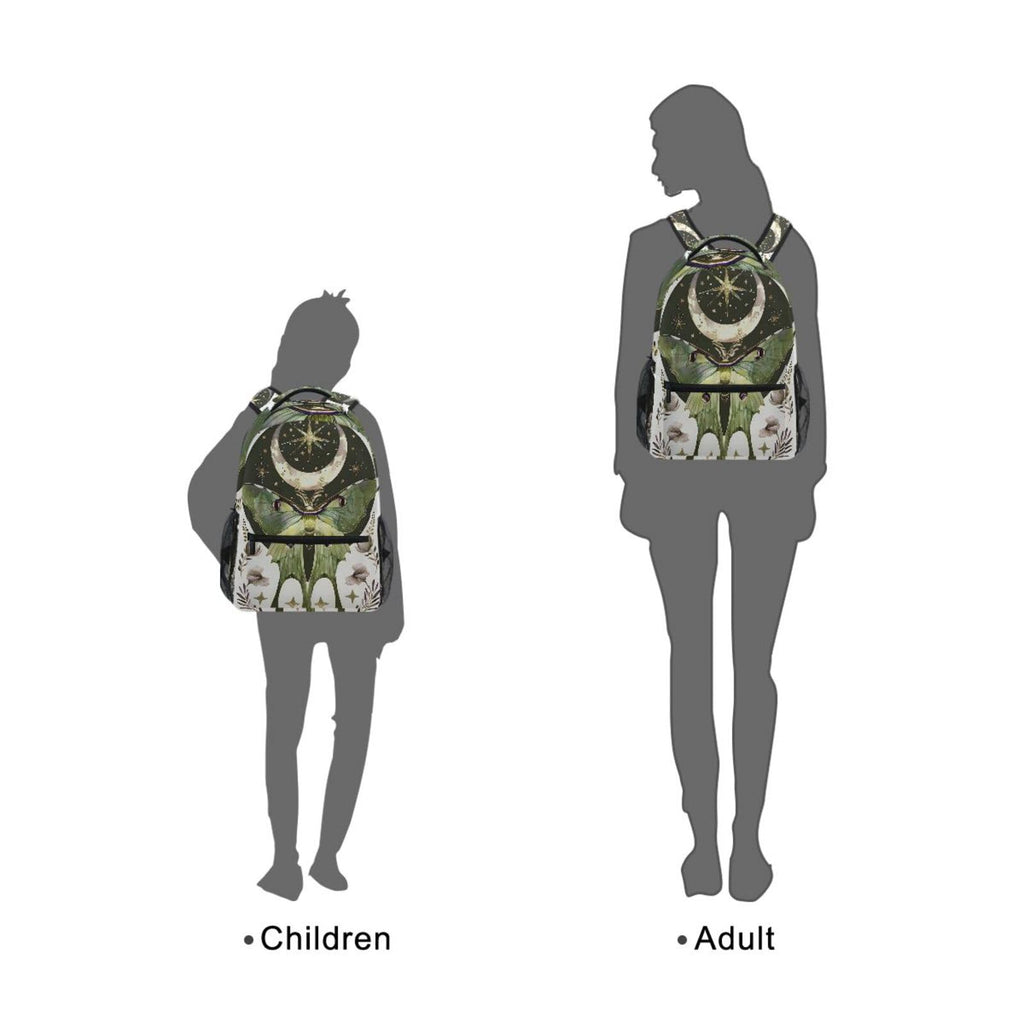 ALAZA Luna Moth Moon Backpacks for Girls Elementary School Bag Kids Bookbag Personalized Travel Daypack 3rd 4th 5th Grade Rucksack 16in Laptop Back Pack