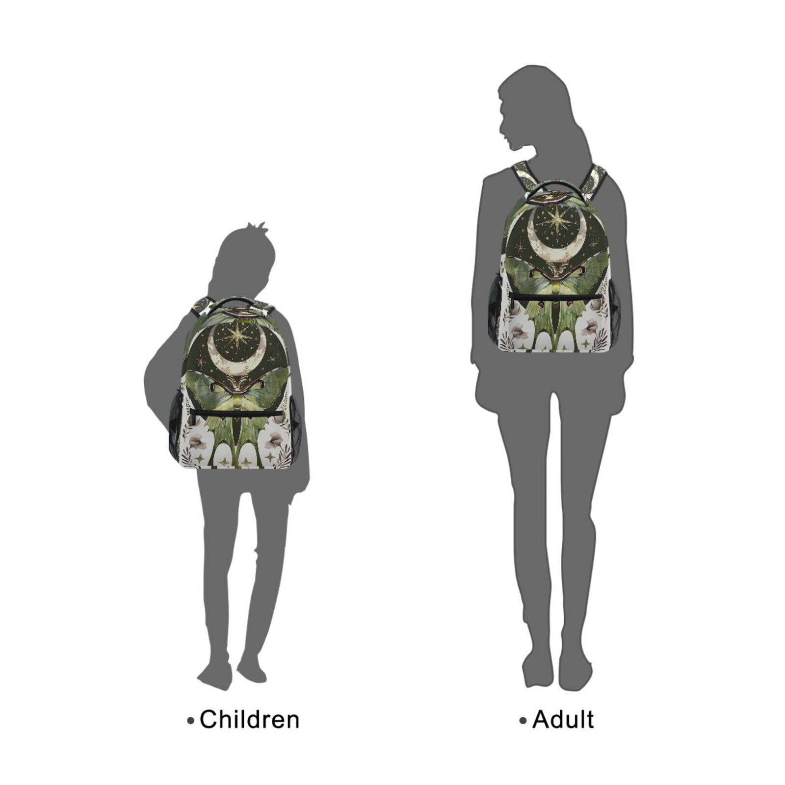 ALAZA Luna Moth Moon Backpacks for Girls Elementary School Bag Kids Bookbag Personalized Travel Daypack 3rd 4th 5th Grade Rucksack 16in Laptop Back Pack