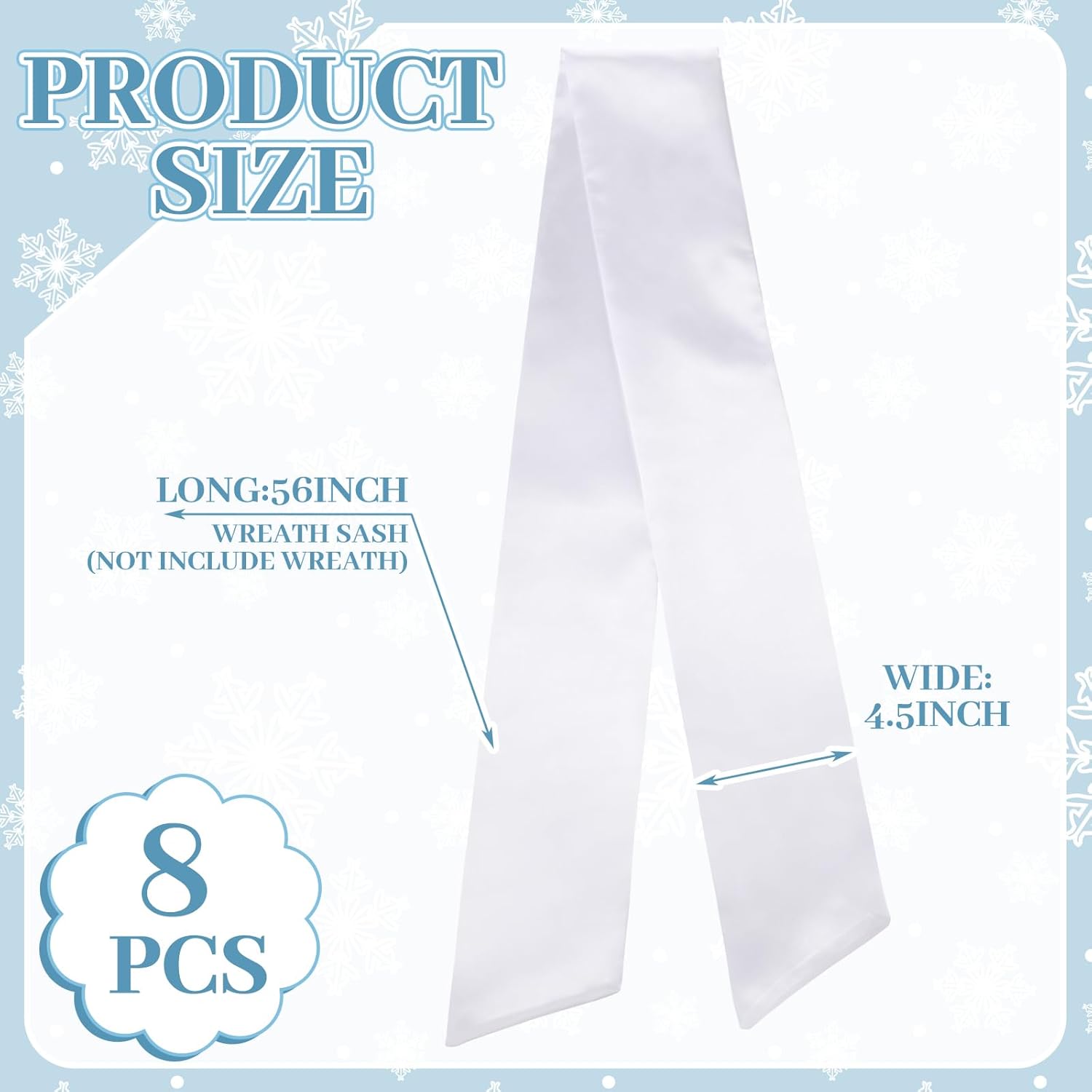 VitalCozy 8 Pcs Wreath Sash - Blank Embroidery Accessories for Indoor/Outdoor Decor | 4.49" X 56.30", White