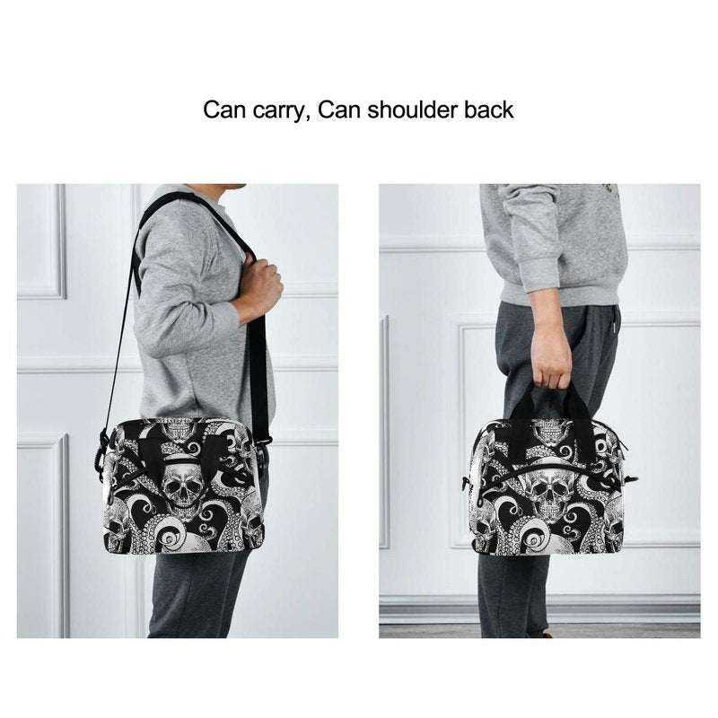 Sinestour Insulated Lunch Bag Reusable Cooler - Skull Lunch Box Adjustable Shoulder Strap for School Office Picnic Adults Men Women