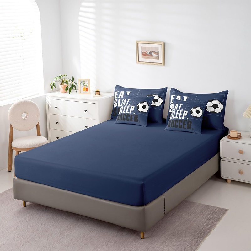Feelyou Soccer Ball Comforter Set with Sheets Full Size Soccer Field 7 Pieces Bedding Set for Kids Boys Girls Teens Football Sports Ball Game Bed in a Bag Gift for Football Lover Bed Set