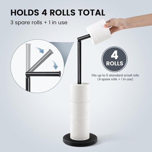 Cesun Toilet Paper Holder - Free Standing Matte Black Design with Heavy Weighted Base & Non-Slip Feature