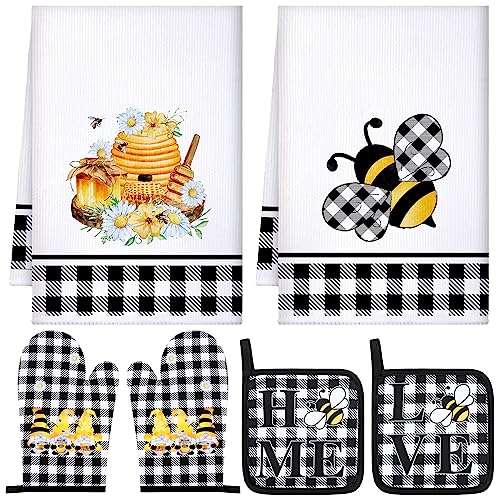6-Piece Bee Kitchen Set: Oven Mitts, Pot Holders, and Dish Towels