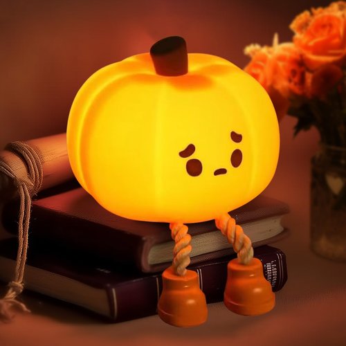 YR YRHH-PET Sad Pumpkin Night Light, Cute Halloween Decor, LED Squishy Light With Feet, Dimmable Light Up for Kids Sleep, Silicone Rechargeable Bedside Touch Lamp, Dorm Room Funny Lamp