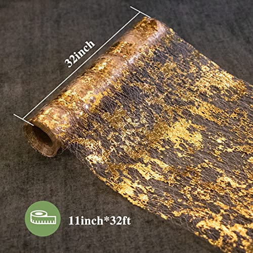 Ohanniewa Gold Table Runner 11in x 32ft Glitter Mesh Foil Roll – Wedding, Christmas