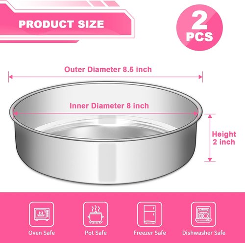 EWFEN 8-Inch Stainless Steel Cake Pan Set - Non-Toxic, Leak-Proof & Dishwasher Safe | Set of 2