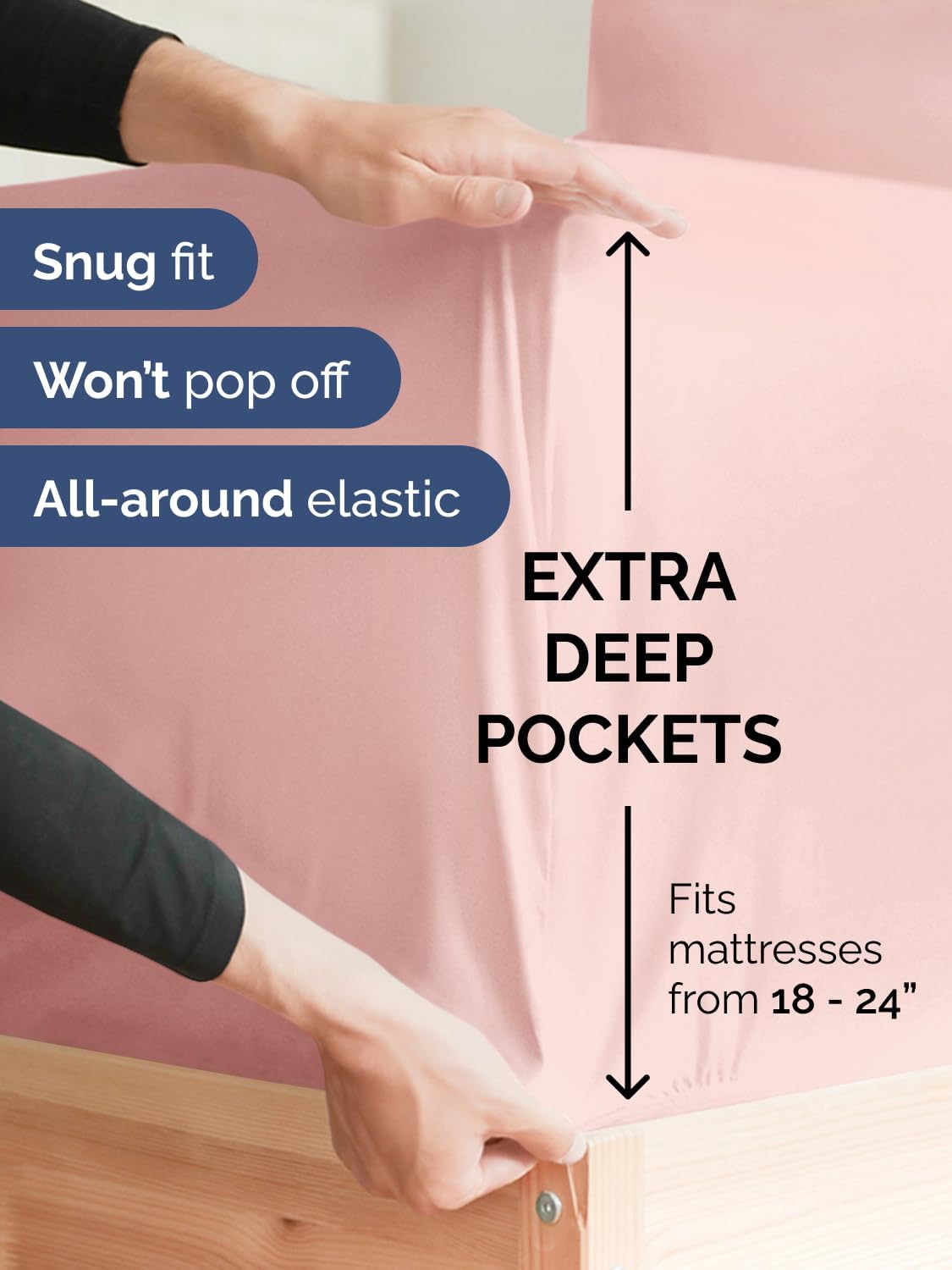 Skiennix Extra Deep Queen Fitted Sheet - Ultra Soft, Wrinkle-Free & Breathable - Fits 18-24 Inch Mattresses - Baby Pink