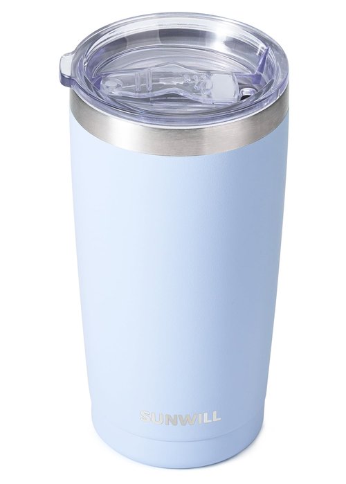 SUNWILL Travel Coffee Tumbler 20 oz, Insulated Mug with Lid, Stainless Steel Cup for Hot and Cold Drinks, Powder Coated Iceberg