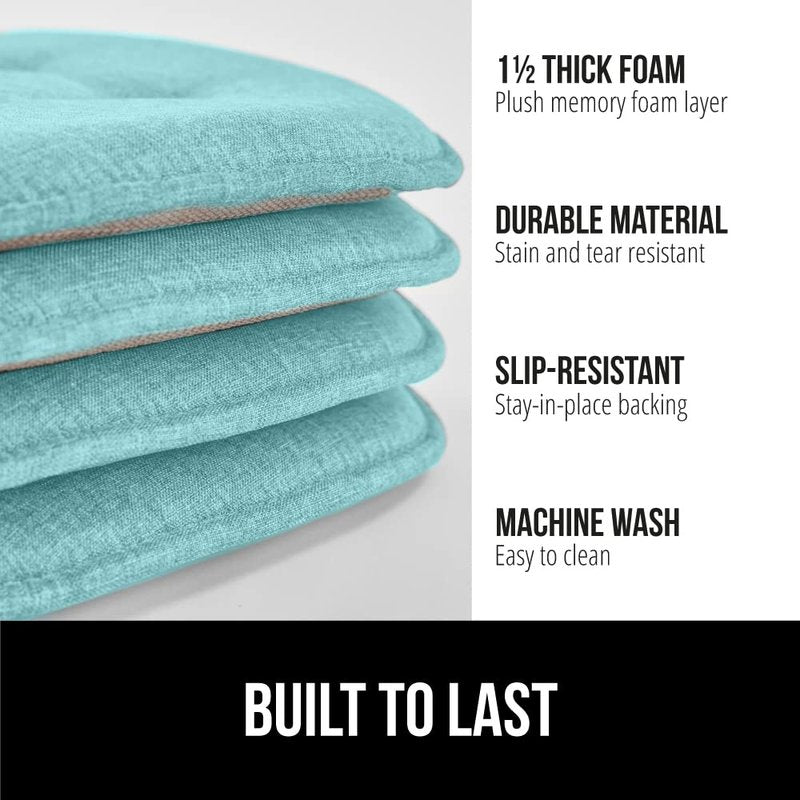 GORILLA GRIP Slip Resistant Tufted Chair Cushions, No Ties Required, Memory Foam Pads for Dining Room Kitchen Table, Office, Rocking Chairs, Plush Seat Cushion Pad, Home Decor, Set of 4, 16x17, Beige