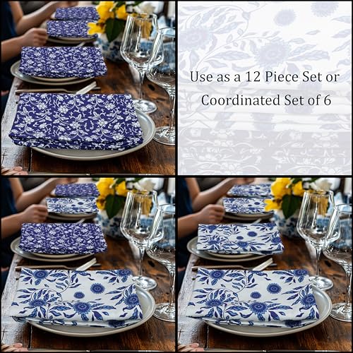 12-Piece Cotton Cloth Napkin Set, 17x17 Inch Reusable Printed Table Linens