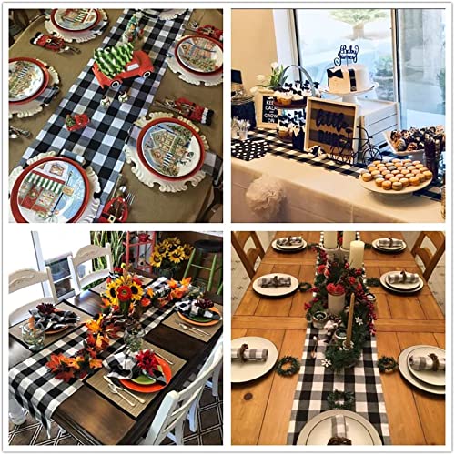 Buffalo Check Table Runner Black & White 14x108in - Farmhouse Decor