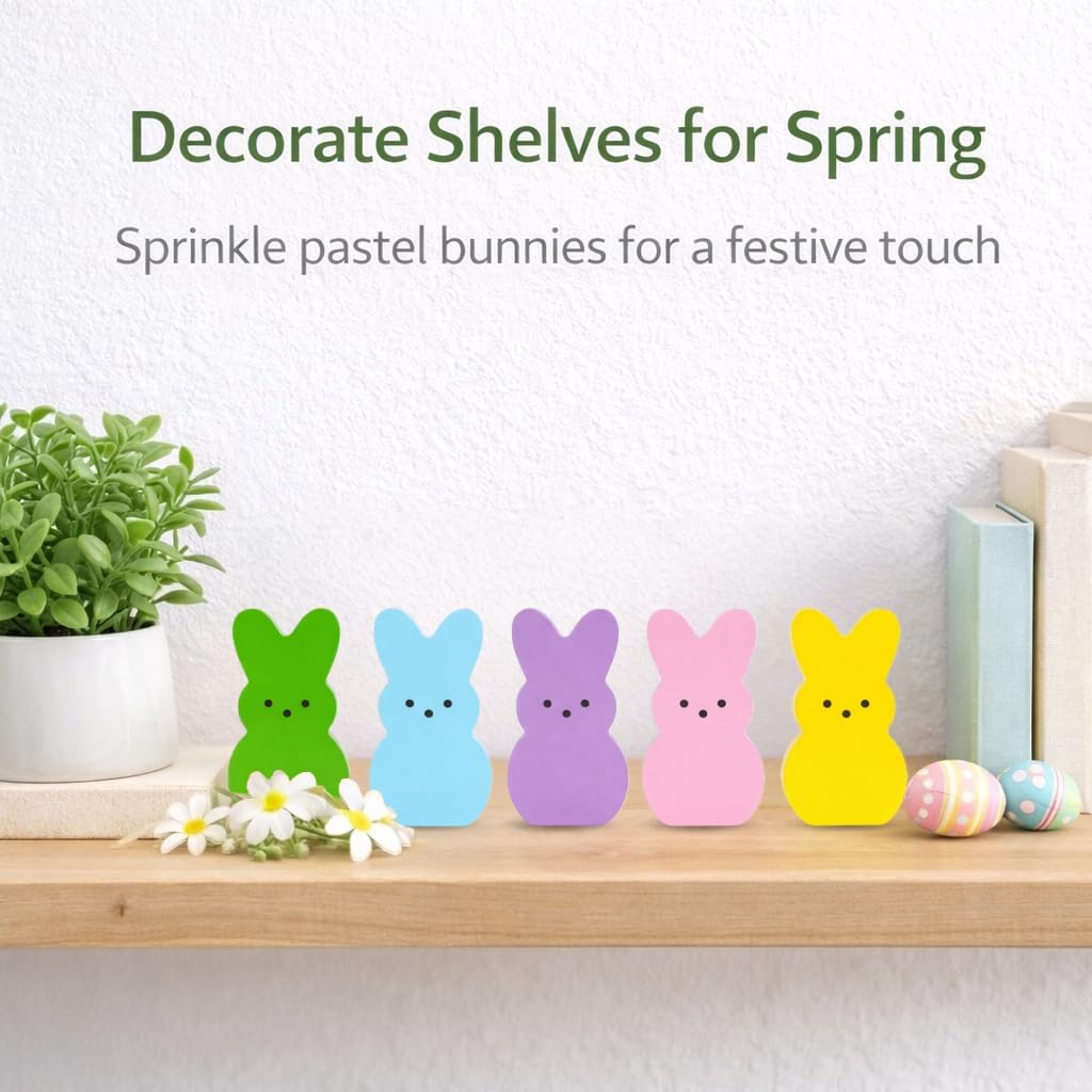 Wooden Easter Decor - 30 Pcs Mini Bunny Set | Freestanding Tiered Tray & Basket Fillers