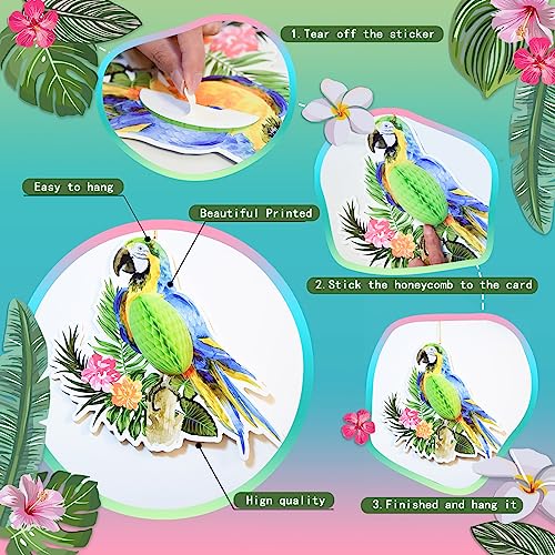 6-Piece Tropical Bird Honeycomb Hanging Decorations for Luau Party