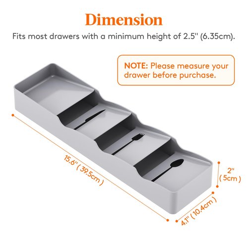 Lifewit Small Flatware Drawer Organizer, Compact Narrow Silverware Tray for Kitchen Drawers, Plastic Cutlery Holder for Spoons, Forks, Knives – Fits Small & Slim Kitchen Drawers, Gray