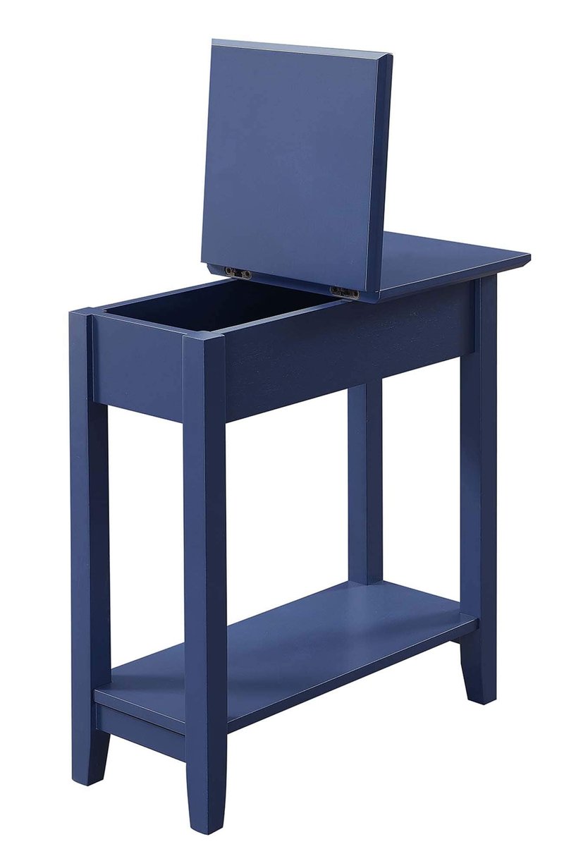 Convenience Concepts American Heritage Flip Top End Table 23.25" - Classic Narrow Chairside Accent with Hidden Storage & Lower Shelf for Traditional, Modern Living Room, Cobalt Blue