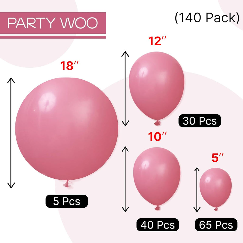 PartyWoo Mauve Balloons - 140-Piece Set in Dusty Pink & Blush for Baby Showers, Weddings & Parties | Various Sizes