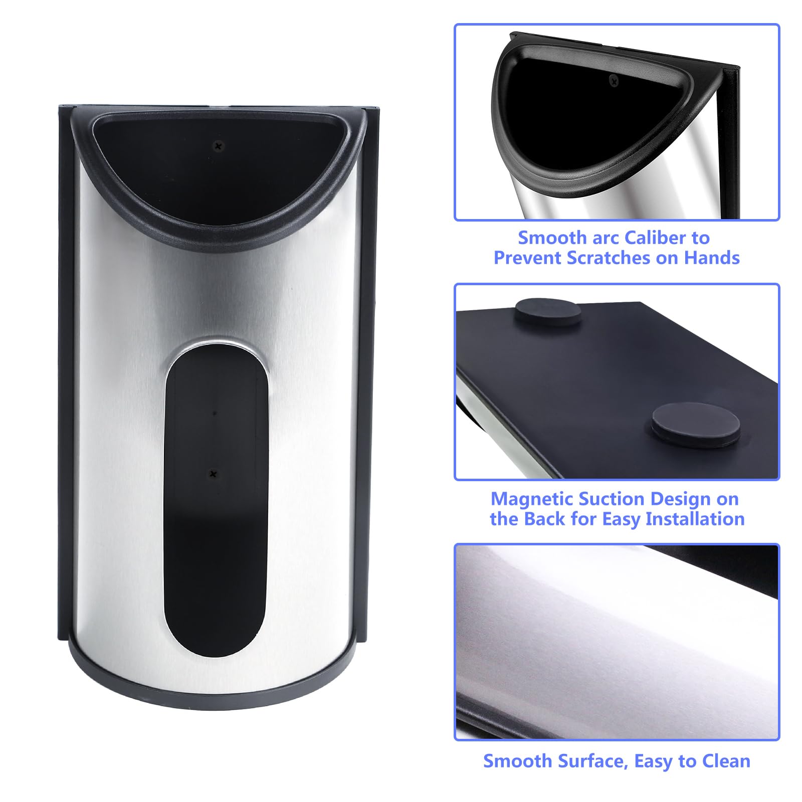 Magnetic Wall Mounted Trash Bag Holder, Grocery Bag Holder Stainless Steel Kitchen Trash Bag Organizer Anti-Fingerprints Magnet and Scraw for Kitchen Garage Barn Storage Room