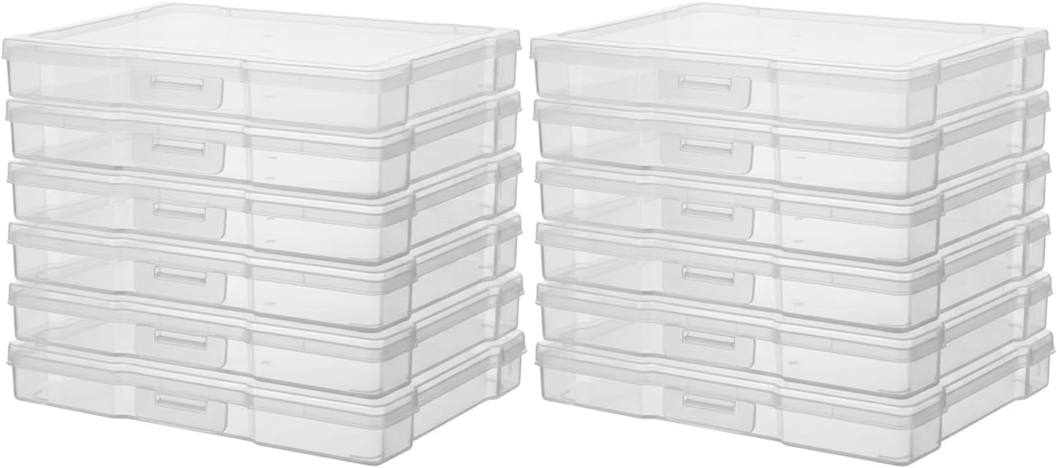 Novelinks 12-Pack Clear Photo Storage Boxes - 5"x7" Plastic Organizer Cases for Cards & Games