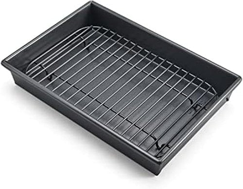 Chicago Metallic Petite Roast Pan Set - Nonstick Toaster Oven Baking Pan, 10x7 Inch for Small Batch Cooking