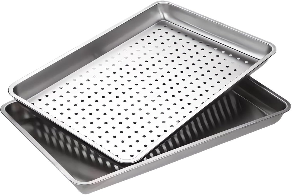 Skiennix Extra Large Baking Pan Set - 304 Stainless Steel, Non-Toxic, 2-Pack (1 Solid & 1 Perforated)