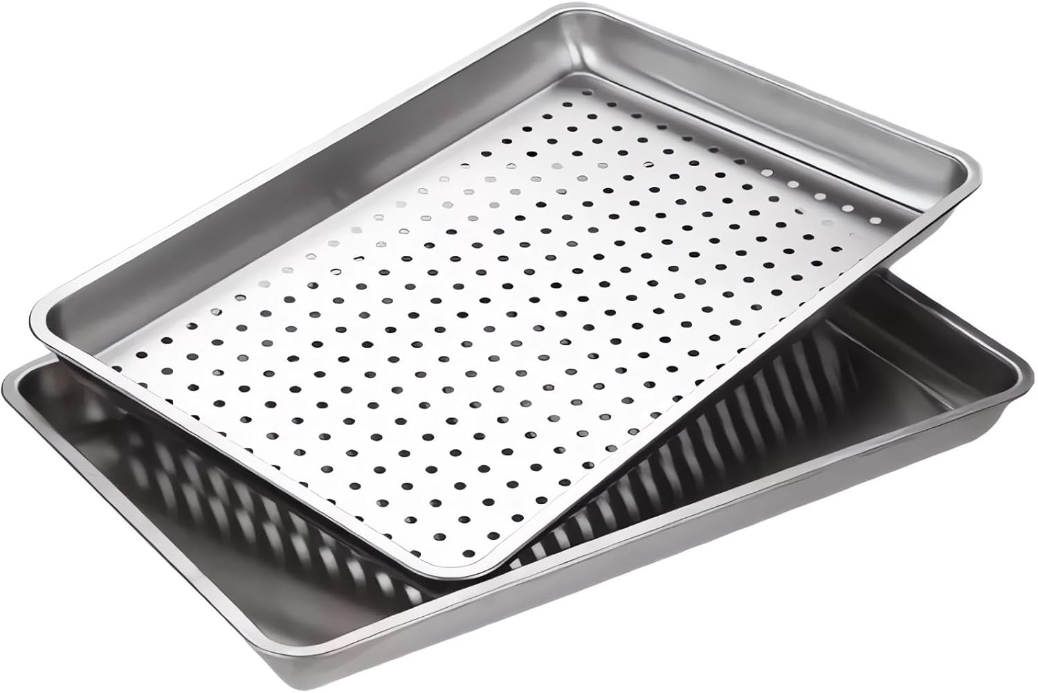 Skiennix Extra Large Baking Pan Set - 304 Stainless Steel, Non-Toxic, 2-Pack (1 Solid & 1 Perforated)