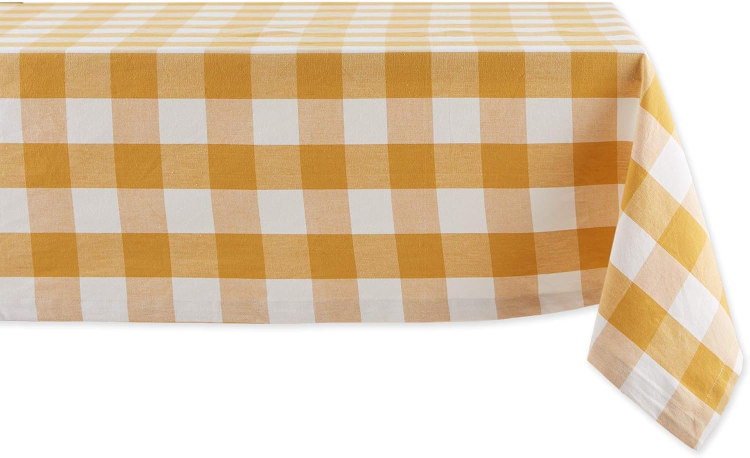 DII Buffalo Check Collection, Classic Farmhouse Tablecloth, 52 x 52, Honey Gold