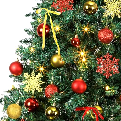 Justforjoyful 86PCS Red & Gold Christmas Ornaments Set with 65.5ft LED Lights - Includes Topper, Balls, Snowflakes & Bows (Red & Gold)