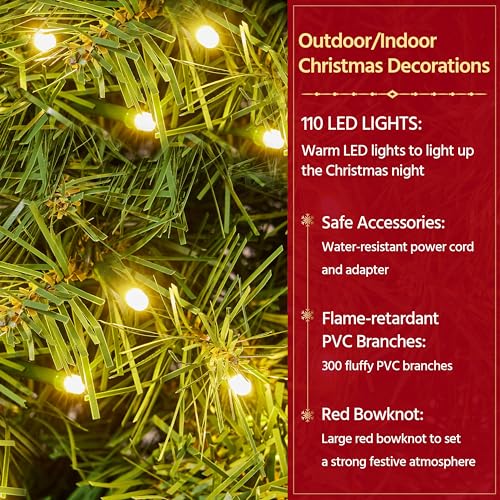 Yaheetech 30in Artificial Christmas Wreath with Pre-lit LED Lights & Red Bow - Holiday Decor