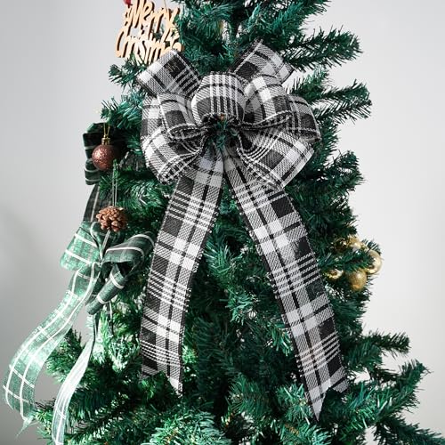 MEEDEE Black & White Wired Ribbon 2.5 Inch Christmas Plaid 25 Yards