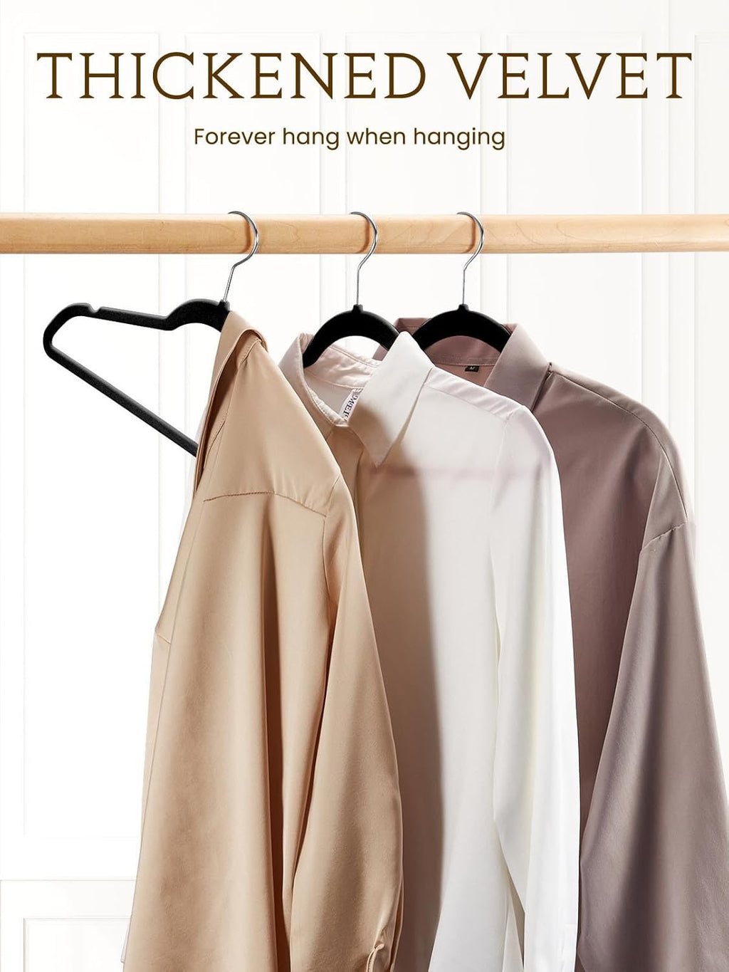 Smartor Velvet Hangers - 70 Pack Black Non-Slip Heavy-Duty Felt Hangers | Slim Space-Saving Design with 360° Rotating Hook
